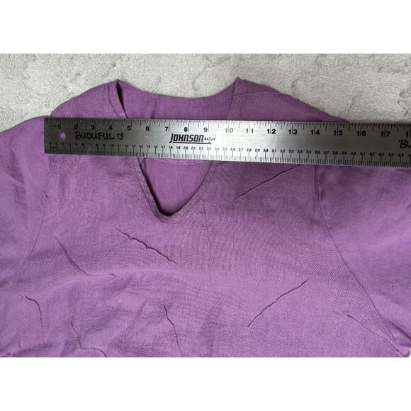 Jaskar Women V-Neck Textured Asymmetric Linen Tunic Top Blouse Purple 3/4 Sleeve - Picture 5 of 9